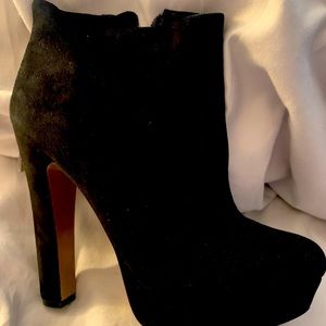 BCBGeneration Black Suede High Block Heel Ankle Booties